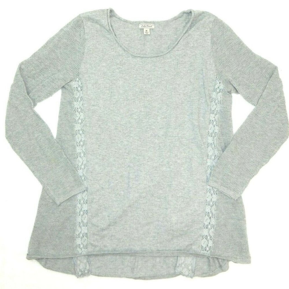 Lucky Brand LS Medium Grey Lace Knit Top Shirt